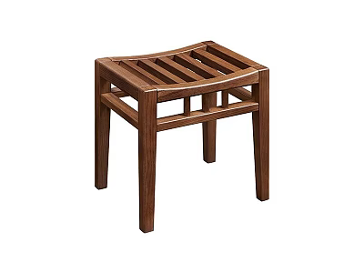 Modern Sturdy Brown Wooden Stool With Slatted Seat And Simple Design 3d model