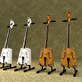 Unique Musical Instrument Sculpture Carving With White Yellow Color And Carved Patterns On Base Support