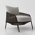 Modern Woven Rattan Leisure Chair With Light Gray Cushion And Minimalist Design