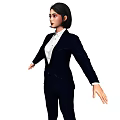 Woman in Black Suit and White Shirt Standing With Arms Outstretched