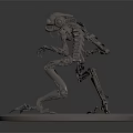 Metallic Mechanical Creature Figure With Skeletal Elongated Limbs On Round Platform