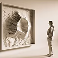 Large Natural Landscape Wall Decor In Wooden Frame With Woman Standing Nearby