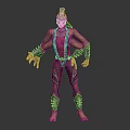 Unique 3D Fantasy Character Creature With Red Armored Outfit Clawed Hands And Mohawk Hairstyle