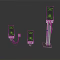 Electronic Devices With Green Screens Metal Bases And Connecting Cables In Various Heights