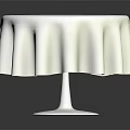 Stylish Round White Table With Pleated Tablecloth And Smooth Base Design