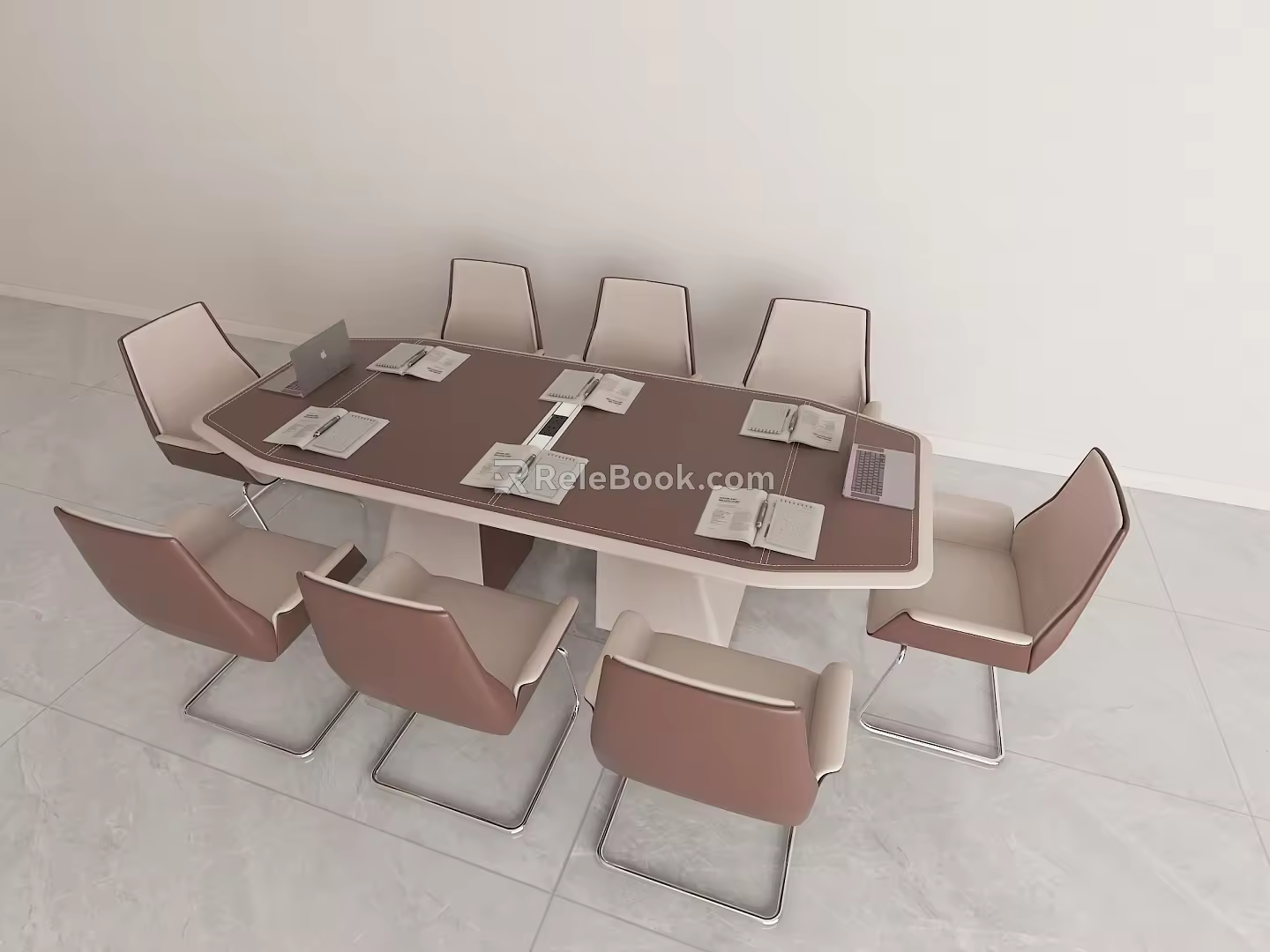 Multi-person meeting table and chair combination 3d model