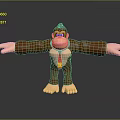 Cartoon Brown Monkey With Outstretched Arms Red Tie Yellow F Letter Standing Black Background Reflection