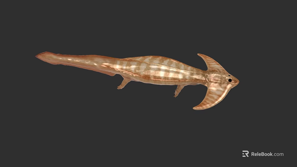 Unique Aquatic Animal With Long Tail Large Fins And Golden Striped Body 3d model 