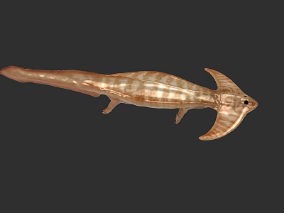 Unique Aquatic Animal With Long Tail Large Fins And Golden Striped Body 3d model