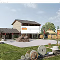 Traditional Rural Self-built House With Courtyard Farm Tools And Green Surroundings