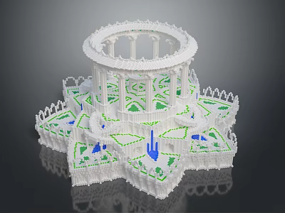 White Decorative Architectural Model With Multi Layered Columns Circular Top And Green Blue Accents 3d model