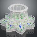 White Decorative Architectural Model With Multi Layered Columns Circular Top And Green Blue Accents