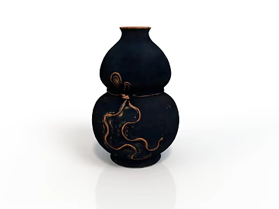 Black Gourd Shaped Carved Sculpture With Golden Intricate Patterns And Smooth Surface 3d model