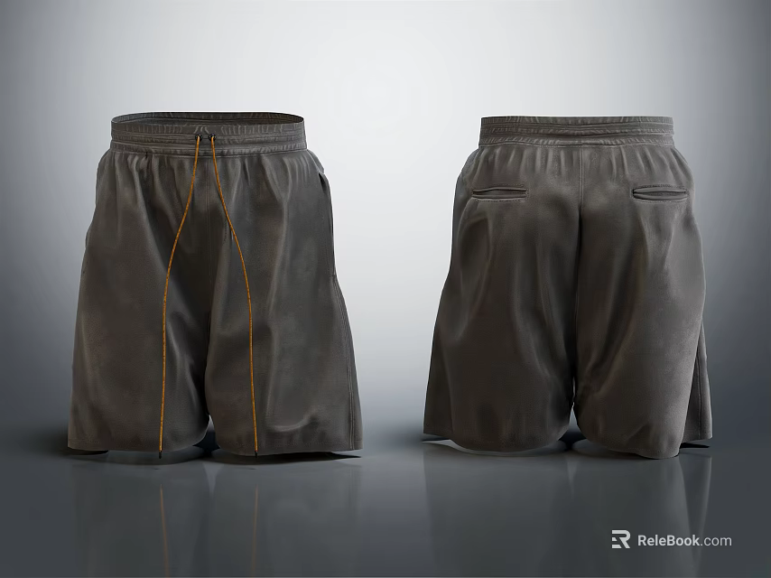 Gray Casual Shorts with Drawstring Waist and Front Back Pockets Design 3d model 