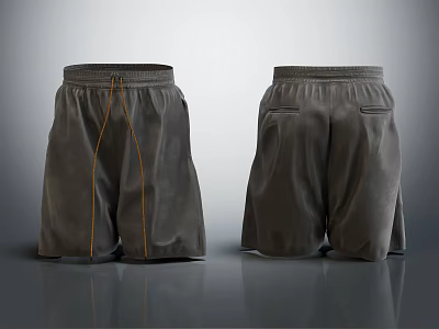 Gray Casual Shorts with Drawstring Waist and Front Back Pockets Design 3d model