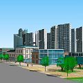 Modern High Rise Residential Buildings With Glass Facade And Waterfront Green Space