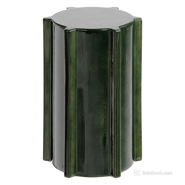 Green Ceramic Corner Table With Vertical Lines For Modern Home Decor 3d model 