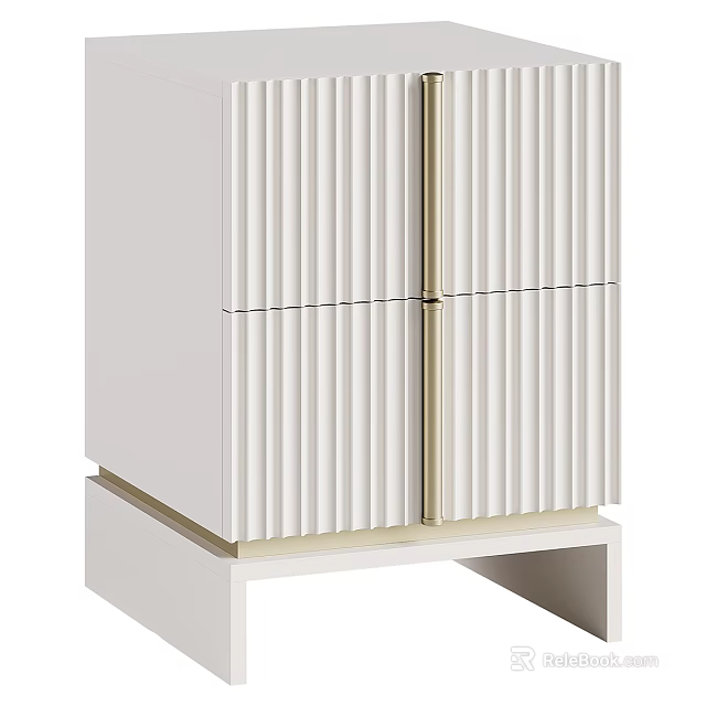 Modern White Bedside Table With Vertical Striped Panels And Square Base 3d model 