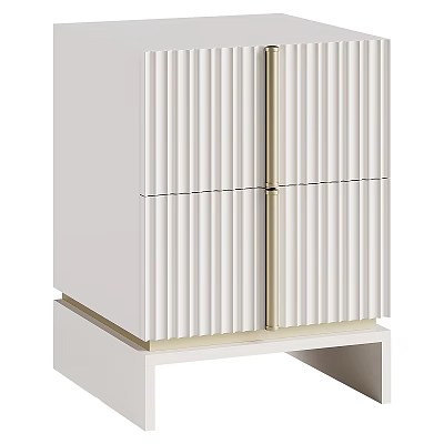Modern White Bedside Table With Vertical Striped Panels And Square Base 3d model
