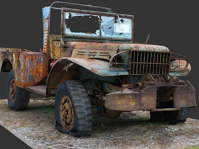Vintage Rusty Old Truck Featuring Broken Windows Worn Tires And Weathered Body 3d model