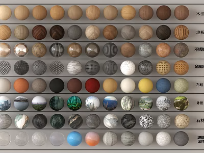 Various Material Spheres Collection With Wood Metal Fabric And Stone Textures 3d model