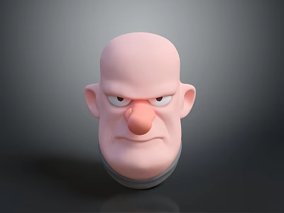 3D Animated Character Head With Bald Features And Serious Facial Expression 3d model