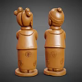 Traditional Wooden Boy And Girl Figurines In Traditional Clothing Holding Round Plaques