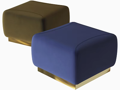 Modern Upholstered Sofa Stools In Blue And Brown With Gold Base 3d model