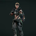 Futuristic Woman Wearing Tactical Combat Gear With Mechanical Arm And Armor