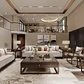 Elegant Duplex Living Room Interior With Sofas Coffee Table Chandelier And Rug