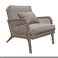 Stylish Armchair With Wooden Frame Woven Armrests And Light Beige Cushion For Minimalist Home