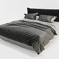 Modern Double Bed With Black Headboard Striped Bedspread And Pillows 3d model