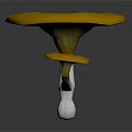 Vibrant Yellow Mushroom with Concave Cap White Spots and White Stem