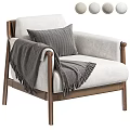 Modern Gray Accent Chair with Wooden Frame Striped Pillow and Fringed Blanket