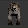 Realistic Prehistoric Animal Game Movie Character With Striped Fur Open Mouth And