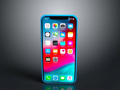 Modern Smartphone With Blue Frame And App Icons On Colorful Screen 3d model