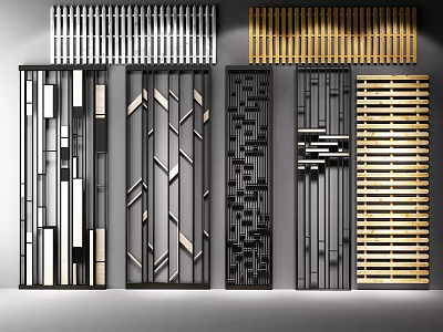 Various Decorative Partition Designs With Wooden Grilles And Geometric Patterns For Interior 3d model