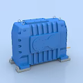 Blue Industrial Mechanical Equipment With Heavy Duty Ribbed Enclosure Base Support And Yellow Component