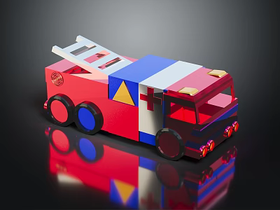 Colorful Fire Truck Shaped Kids Furniture With Ladder And Wheel Details 3d model