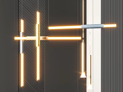 Modern Geometric Pendant Lights With LED Illuminated Strips And Metallic Hanging Frames 3d model
