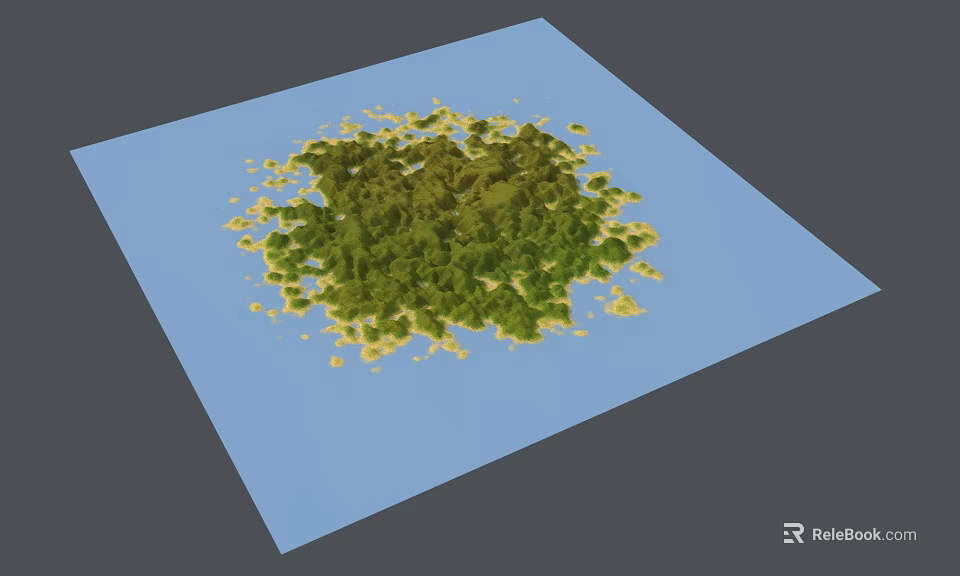 Detailed Green Vegetation Landscape Model With Blue Surface And Yellow Edges 3d model 