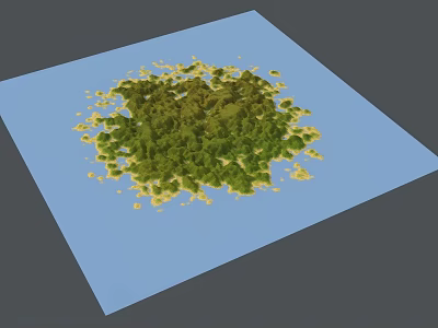 Detailed Green Vegetation Landscape Model With Blue Surface And Yellow Edges 3d model