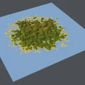 Detailed Green Vegetation Landscape Model With Blue Surface And Yellow Edges
