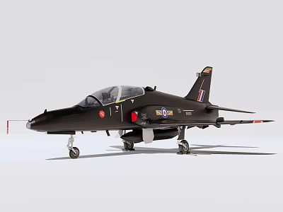 Black Military Two Seater Fighter Jet With Landing Gear And Insignia On Ground 3d model