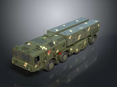 Green Camouflage Military Vehicle With Multi Axle Design And Multiple Compartments 3d model