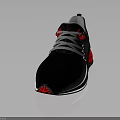 Modern Black Sports Sneakers With Red Texture Details On Sole And Gray Laces