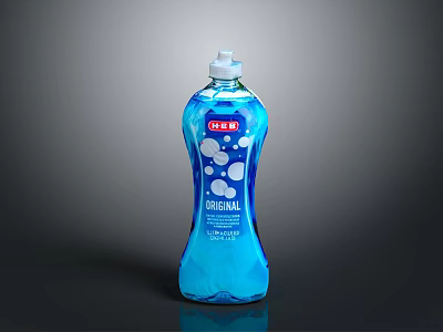 Blue Dishwash Liquid Bottle With Ultra Clean Formula And Bubbles Design 3d model