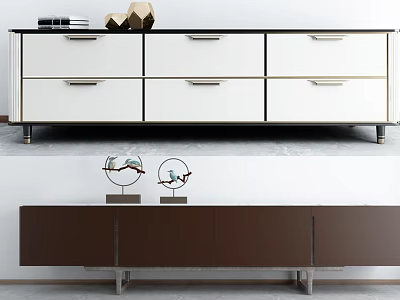 Modern Sleek TV Stand With White Drawers And Brown Cabinets Design 3d model