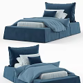 Modern Blue Upholstered Double Bed With Soft Pillows And Cozy Bedspread 3d model