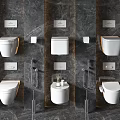 Modern Wall Mounted Toilet Designs On Dark Marble Bathroom Wall With Fixtures